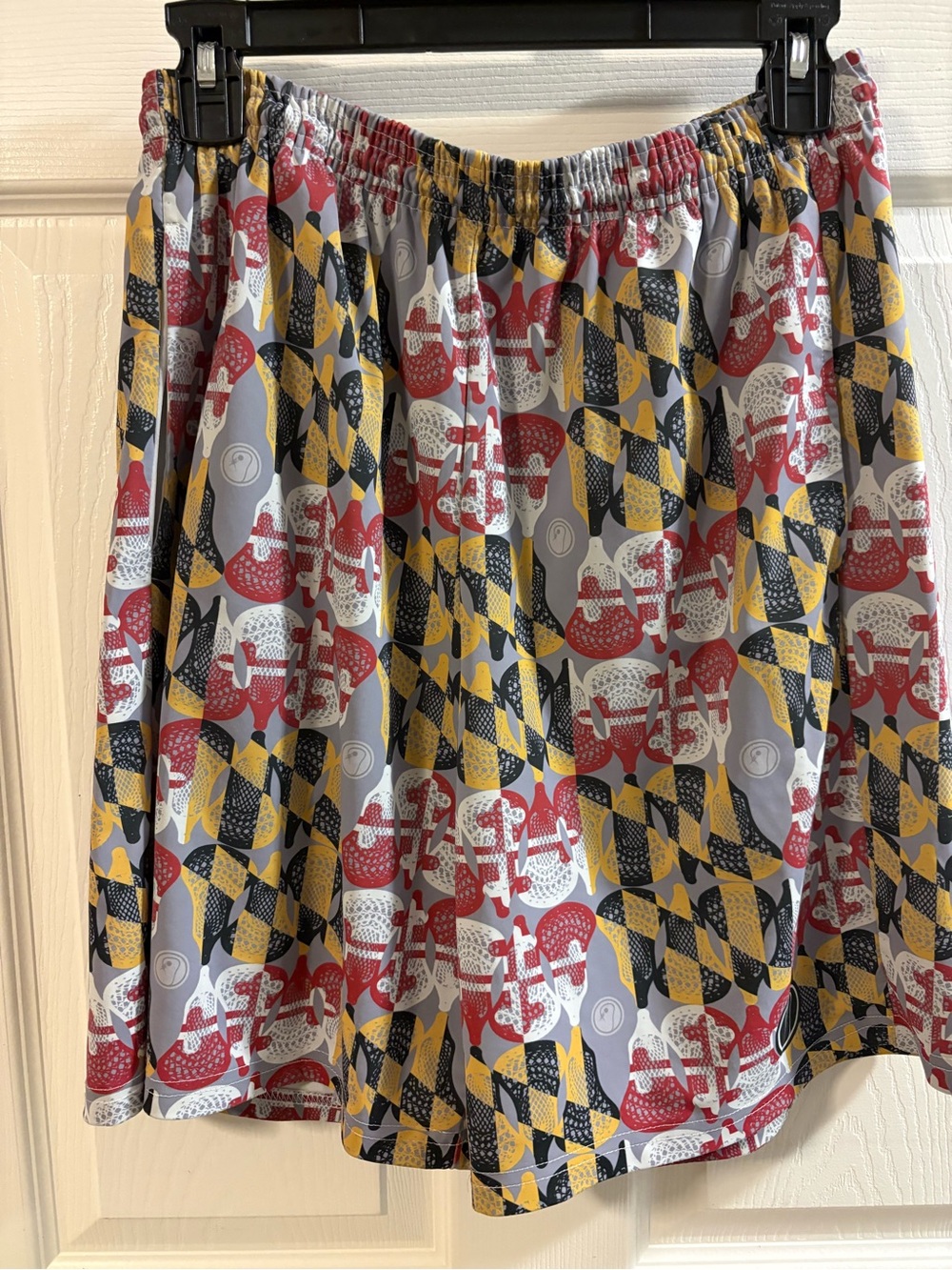 Men's Athletic Shorts — Red, Yellow & Gray Pattern